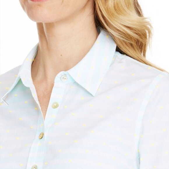 Vineyard Vines Popover Shirt Size 4 Clip Dot Mint Striped Cotton Top Preppy Twee - Picture 10 of 10